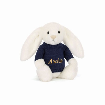 Jellycat Bashful Luxe Conejo Luna with Navy Jumper | LGTU-68791